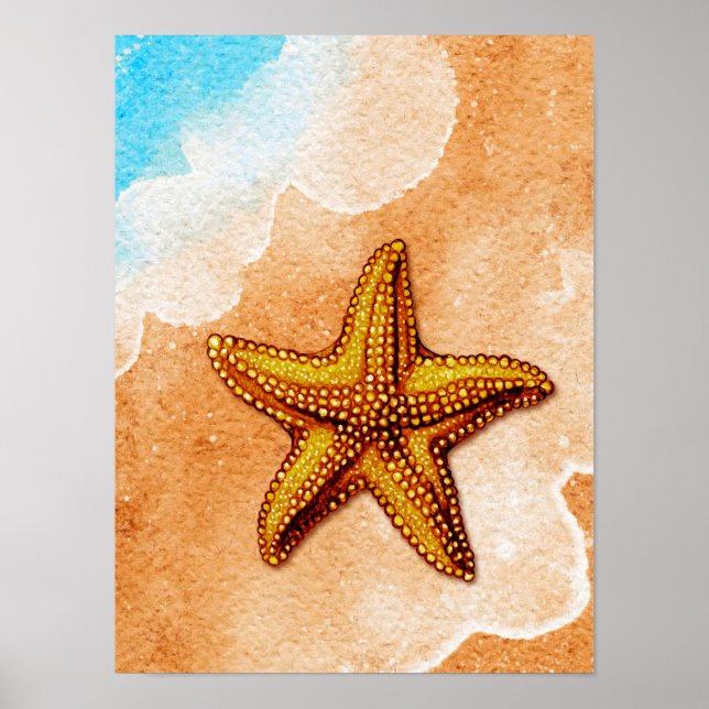 Poster Starfish da Aquarela na Praia (Frente)