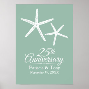 Pôster Starfish do 25 Wedding Personalizado do Aniversári