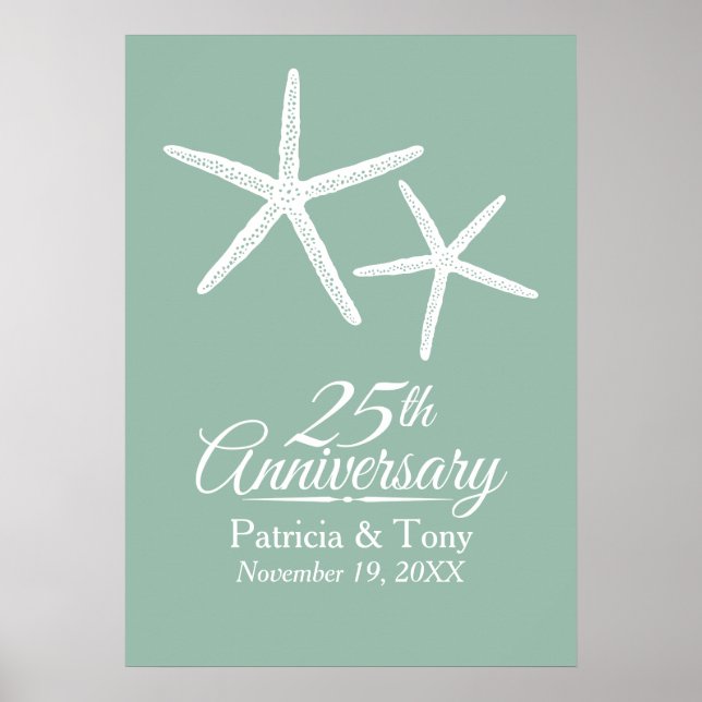 Pôster Starfish do 25 Wedding Personalizado do Aniversári (Frente)
