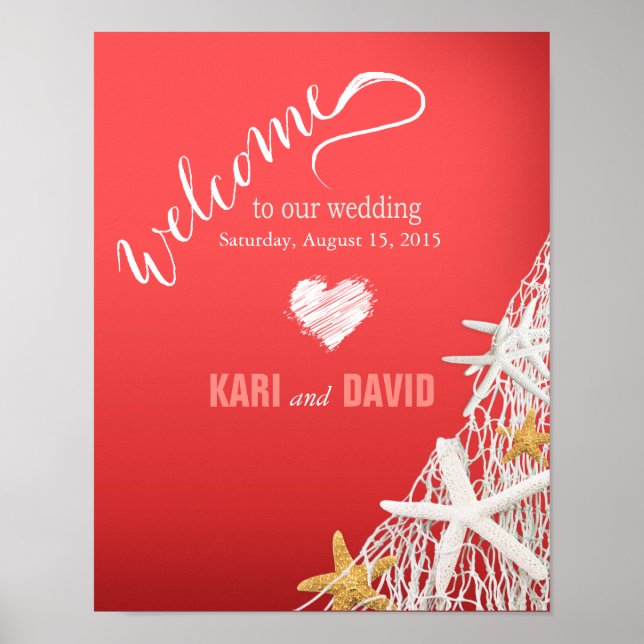 Poster Starfish Netting Beach Wedding Sinal coral (Frente)
