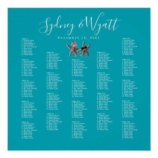 Pôster Starfish Noivo n Grod Large Seating Chart Poster (Frente)