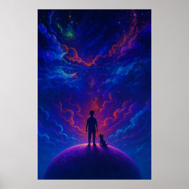 Poster Stargazer Boy & Dog — Dreamy Cosmic Art