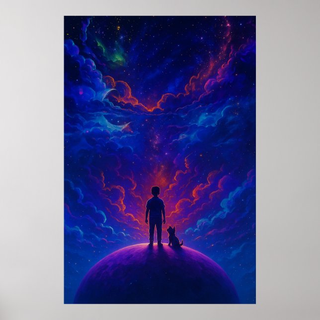 Poster Stargazer Boy & Dog — Dreamy Cosmic Art (Frente)
