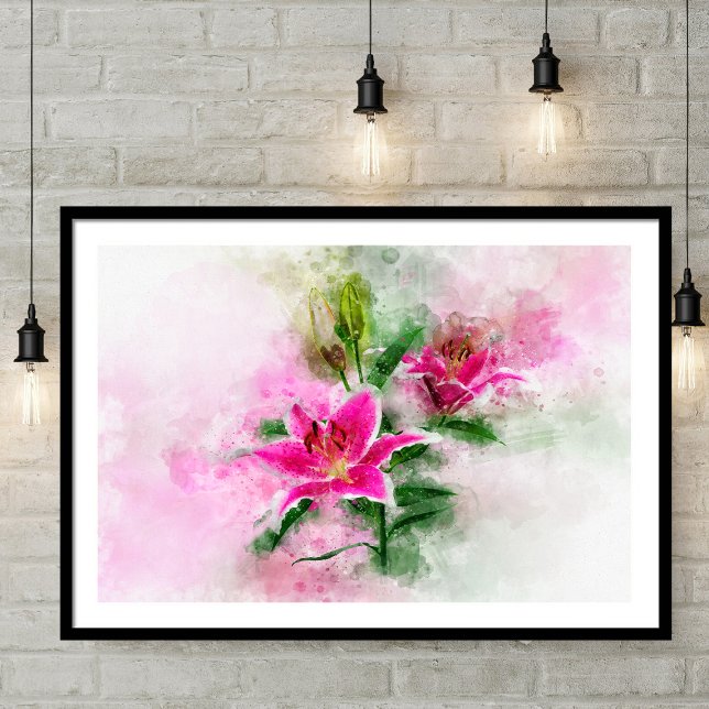Poster Stargazer Lily Flor Watercolor - wb 02 (Criador carregado)