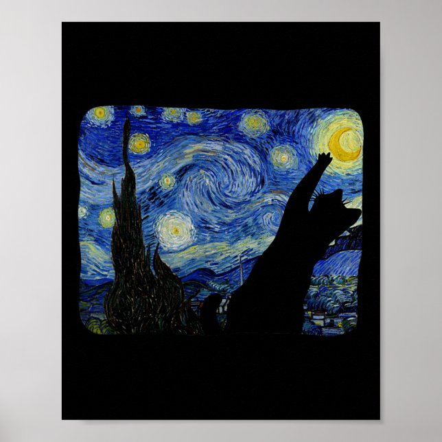Poster StarNight Cat Shirt Van Gogh Cat Lover Cat Mãe (Frente)