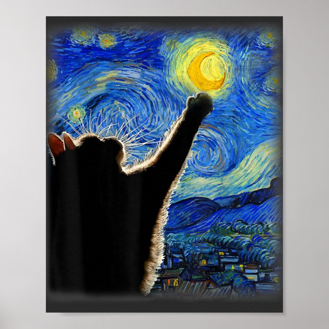 Poster Starnight Cat, Van Gogh Cat Lover Cat Mãe Pai (Frente)