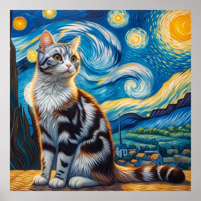 Poster Starry American Bobtail Cat (Frente)