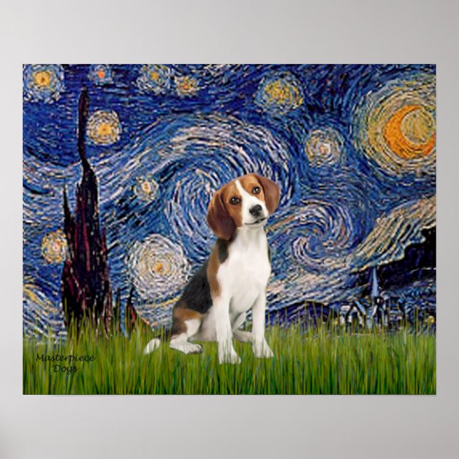 Pôster Starry Night - Beagle #1 (Frente)