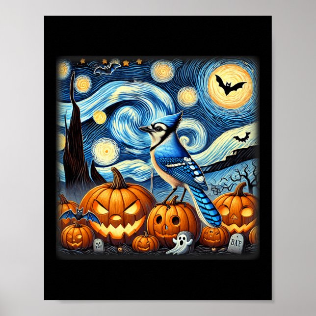 Poster Starry Night Blue Jay Halloween (Frente)