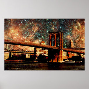 Pôster Starry Night Brooklyn Bridge
