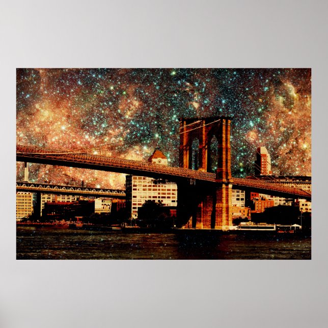 Pôster Starry Night Brooklyn Bridge (Frente)