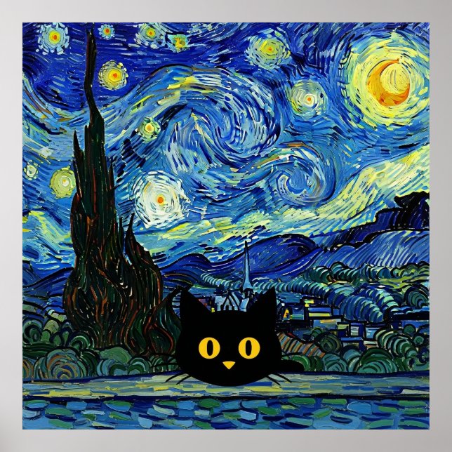 Poster Starry Night Cat Van Gogh Inspired Starry Sky (Frente)