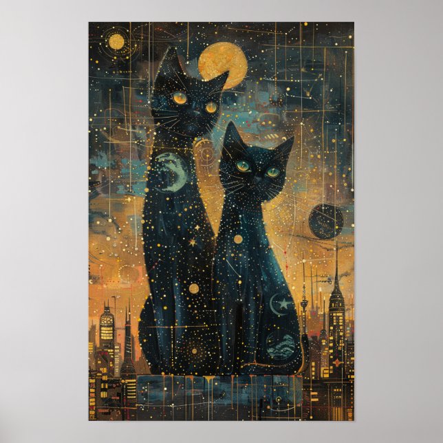 Poster Starry Night Cats (Frente)