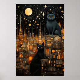 Poster Starry Night Cats