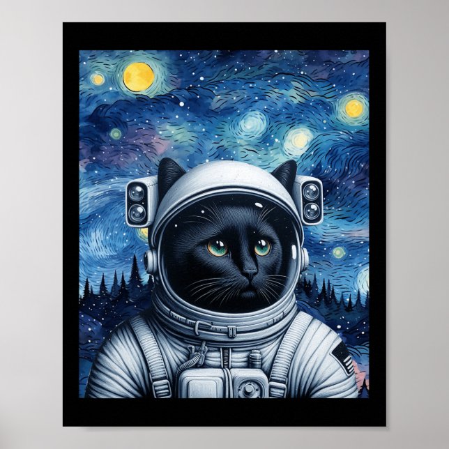 Poster Starry Night Cosmic Cat Astronauta Art (Frente)