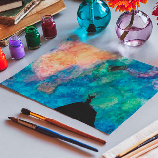 Poster Starry Night Dog Stars Galaxy Watercolor