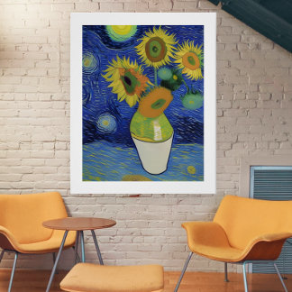 Pôster Starry Night Encontra Girassóis Por Ricaso