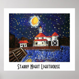 Pôster Starry Night Lighthouse