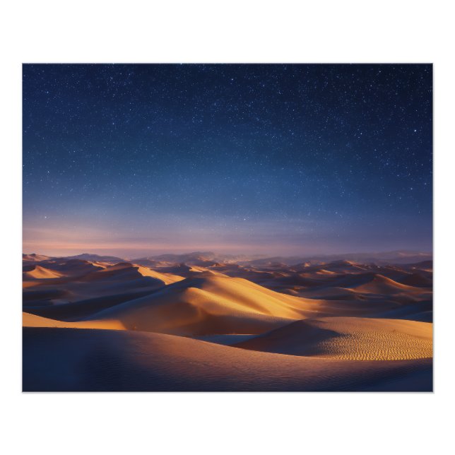 Pôster Starry Night Over Golden Desert Dunes Landscape (Frente)