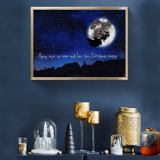 Poster Starry Night Papai Noel voando com Reindeer (Criador carregado)
