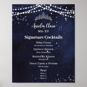 Poster Starry Night Quinceanera Sweet 16 Bar Menu Bebida