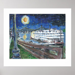 Pôster Starry Night Riverboat