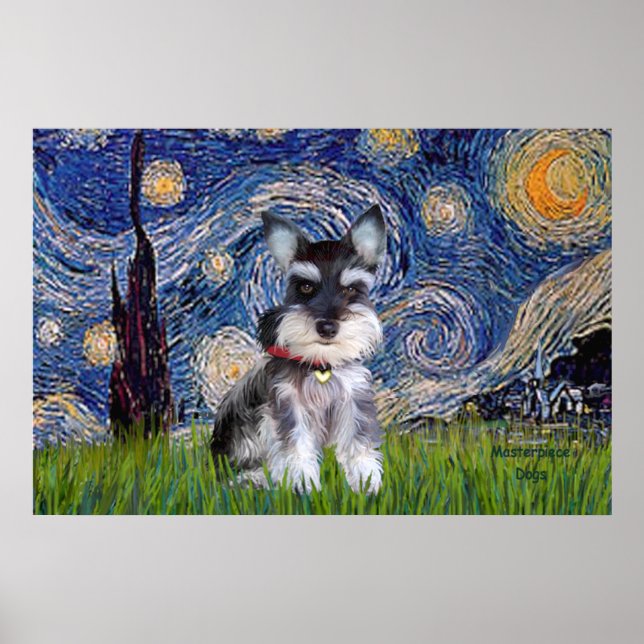 Poster Starry Night - Schnauzer Puppy #10 (Frente)
