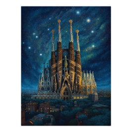 Pôster Starry Night Sobre Sagrada Familia Barcelona