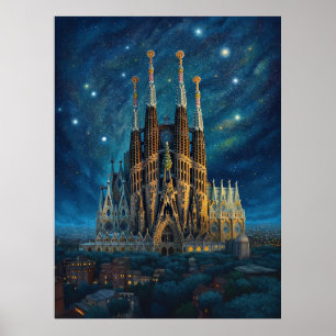 Poster Starry Night Sobre Sagrada Familia Barcelona