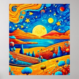 Poster Starry Night Surrealism Arte de Cartoon