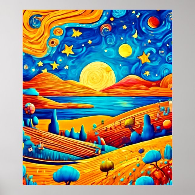 Poster Starry Night Surrealism Arte de Cartoon (Frente)
