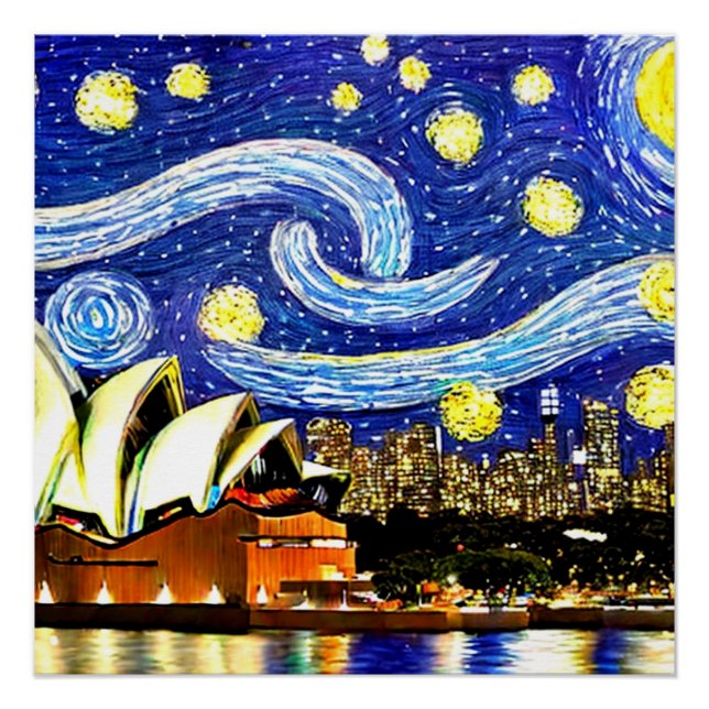 Pôster Starry Night Sydney Austrália - Ópera (Frente)