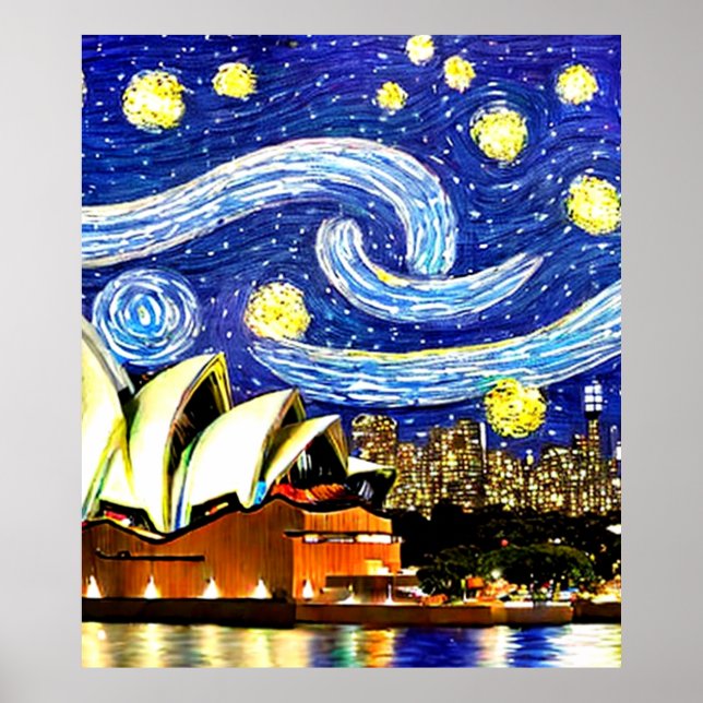 Poster Starry Night Sydney Austrália - Ópera (Frente)