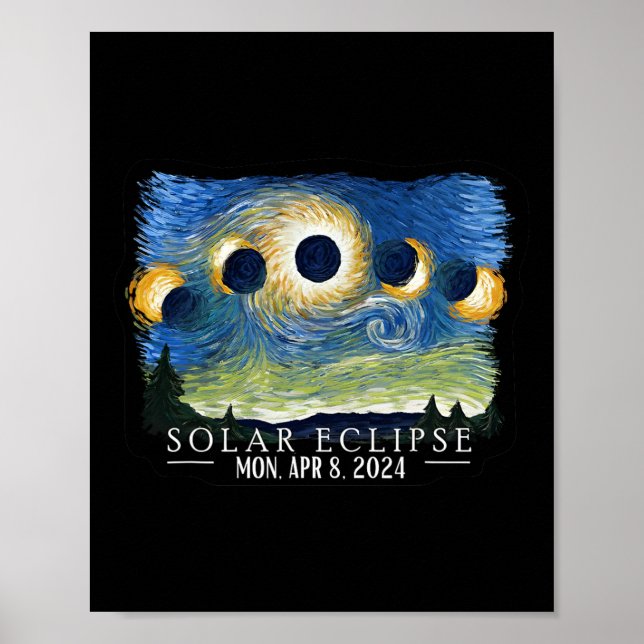 Poster Starry Night Total Solar Eclipse 2024 American Tot (Frente)