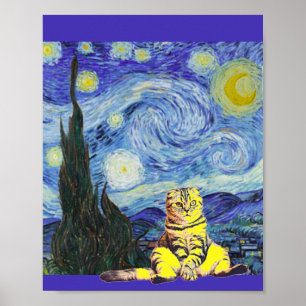 Poster Starry Night, Van Gogh, Cat Art Parody
