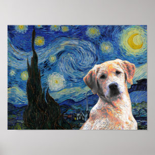 Poster Starry Night Vincent Van Gogh, Cachorro Labrador