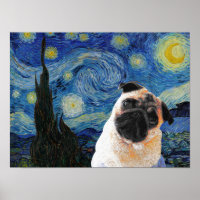 Starry Night Vincent Van Gogh Cute Pug Dog