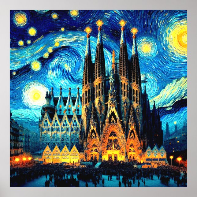 Poster Starry Sagrada Familia Barcelona (Frente)