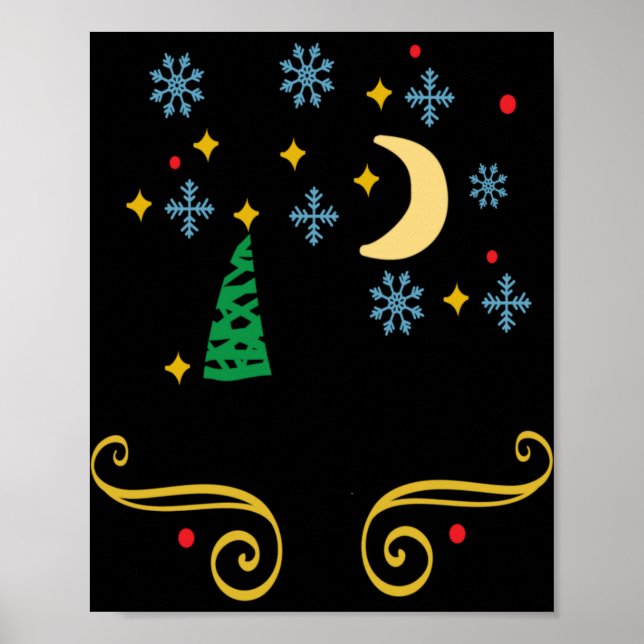 Poster Stars Moon Snowflakes And Merry Christmas Kids T S (Frente)