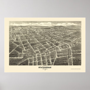 Poster Statesville, mapa panorâmico do NC - 1907