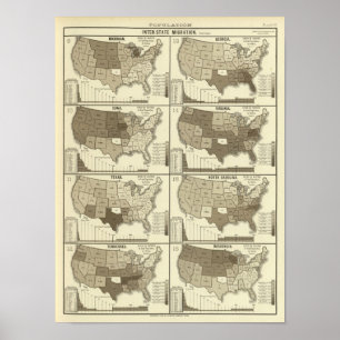 Poster Statistical United States lithographed maps