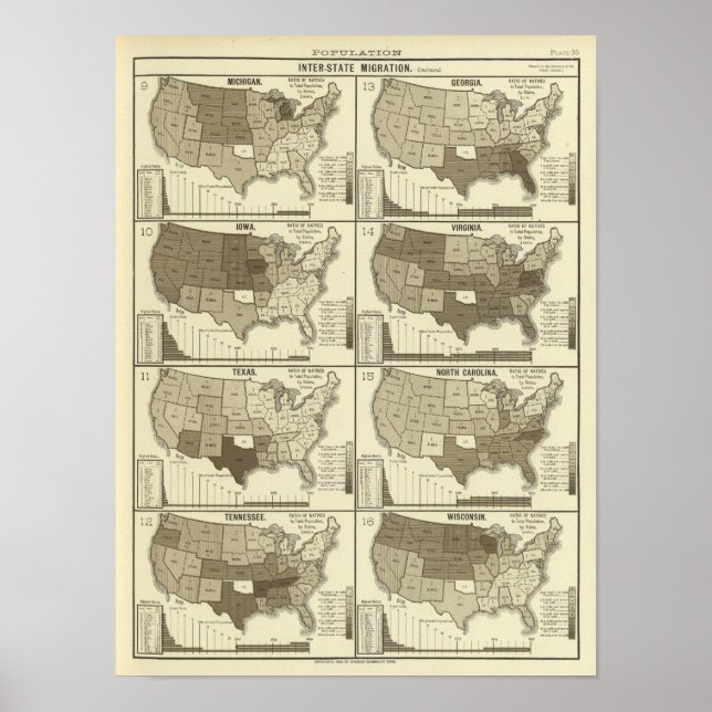 Poster Statistical United States lithographed maps (Frente)
