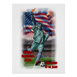 Pôster Statue of Liberty Celebrating Football on a