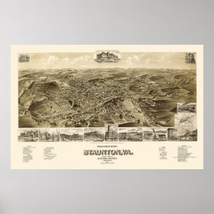 Pôster Staunton, mapa panorâmico do VA - 1891