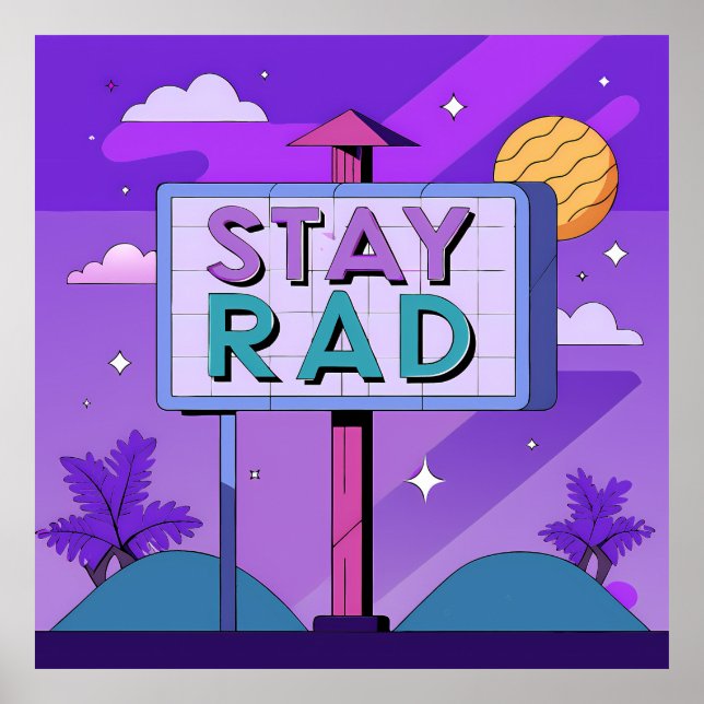 Poster "Stay Rad" Vaporwave Sunset Scene (Frente)