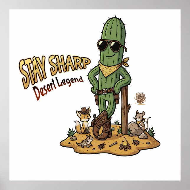 Poster Stay Sharp Desert Legend Cowboy Cactus Illustratio (Frente)