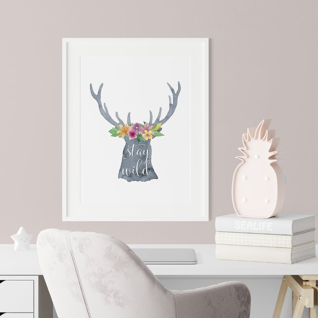 Poster Stay Wild Watercolor Antlers (Criador carregado)