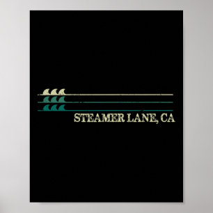 Poster Steamer Lane Califórnia Break Surfing Retro Onda