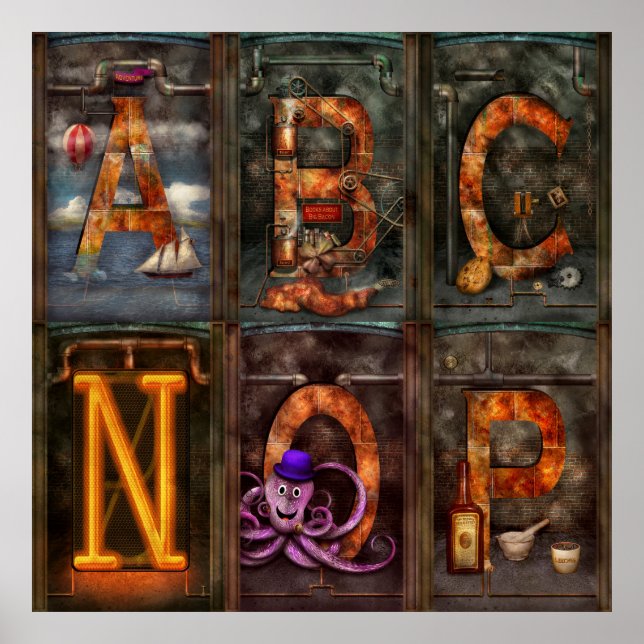 Poster Steampunk - Alfabeto - Alfabeto Completo (Frente)