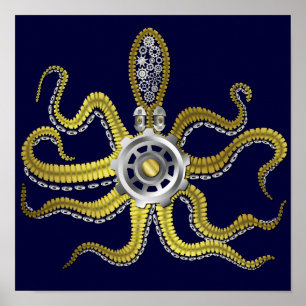 Poster Steampunk alinha o polvo Kraken